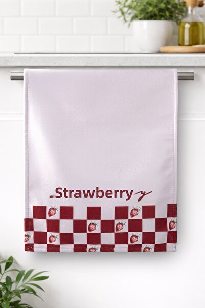 ASDİVA Strawberry-3 Strawberry Red Pink Plaid Patterned Decorative Kitchen To...