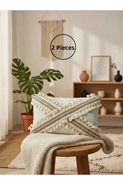 NDC HOME Κάλυμμα μαξιλαριού από ακατέργαστο λινό σε κρεμ καφέ χρώμα με δαντέλ...