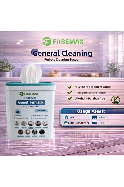Fabemax Unscented General Cleaning Wet Wipes XL 300 Pcs. Alcohol and Paraben Free