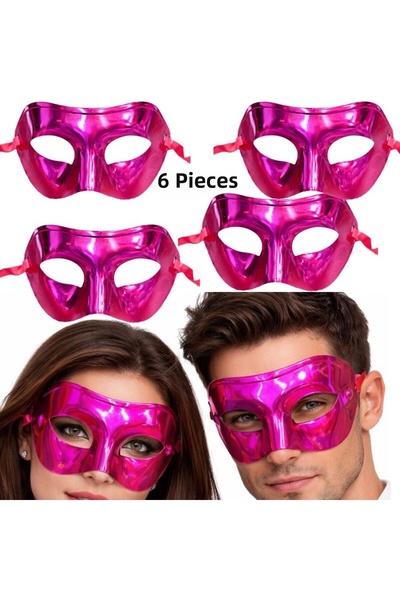 partidolu Pink Color Plain Plastic Party Mask Adult 6 Pcs