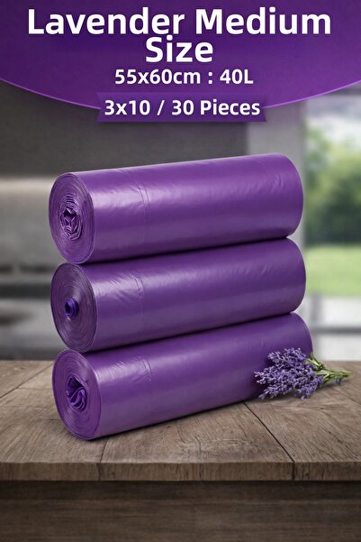 Delvos مجموعة من 3 أكياس قمامة متوسطة الحجم مع رباط للإغلاق برائحة اللافندر م...