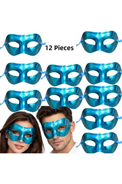 partidolu Blue Color Plain Plastic Party Mask Adult 12 Pcs