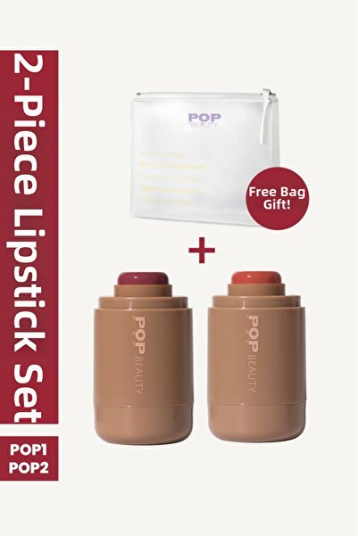 POP Beauty Cheek and Lip Color Stick Blush Set (2 Colors Blush and Makeup Bag)