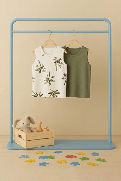 TRENDYOLKIDS Tricou tricotat pentru băieți Haki-Taş, pachet de 2, TKDSS26AL00008