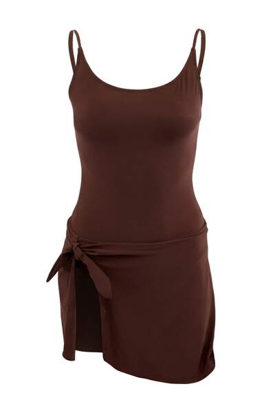 Trendyol Collection Καφέ μαγιό με τετράγωνο λαιμόκοψη και φούστα TBESS25MA00051