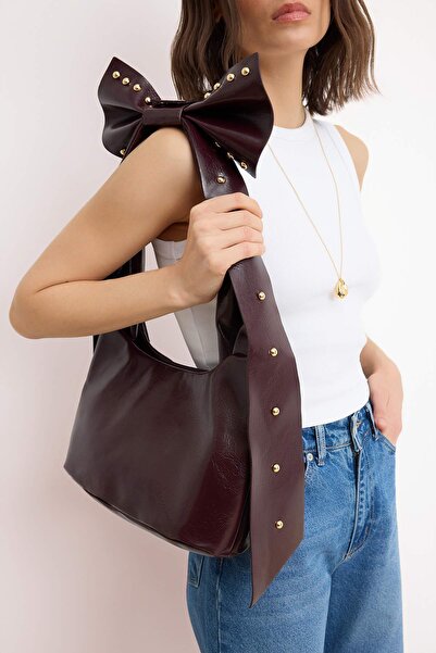 TRENDYOL SHOES Geantă de umăr medie pentru femei, cu detaliu fundă din catife...