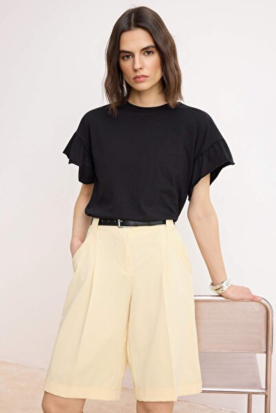 Trendyol Collection Tricou de bază negru cu gât crew - 100% bumbac, detaliu c...