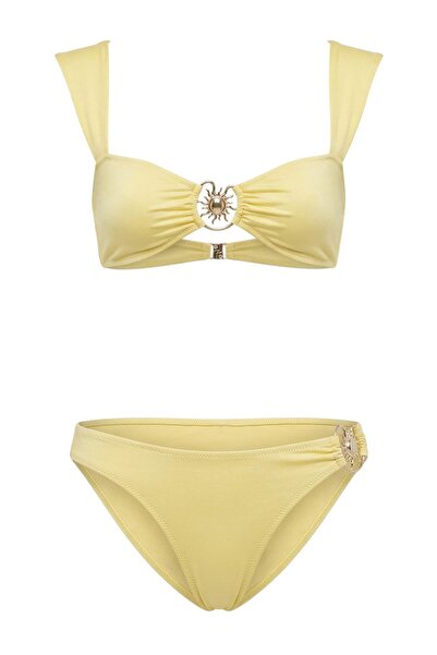 Trendyol Collection Set bikini cu talie normală, cu braletă galbenă și acceso...