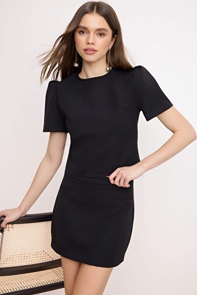 Trendyol Collection Black Balloon Sleeve Blouse Mini Skirt Woven Bottom - Top...