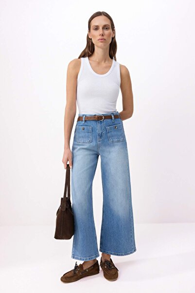 Колекция Trendyol Сини дънки с редовна талия, леко еластични, до глезена, с к...