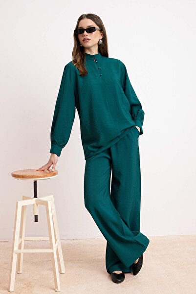 Trendyol Modest Emerald Green Regular Lilyum Plain Woven Hijab Bottom - Top S...