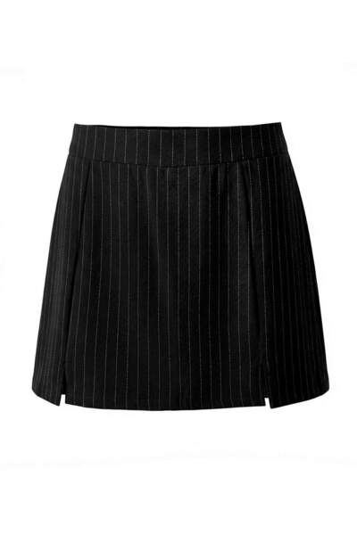 Trendyol Curve Black Striped Slit Knitted Large Size Skirt Tbbaw26Az00053