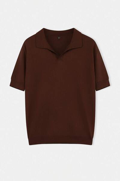 Συλλογή Trendyol Καφέ κανονικό μπλουζάκι με λαιμόκοψη πόλο και ίσιο γιακά πόλ...