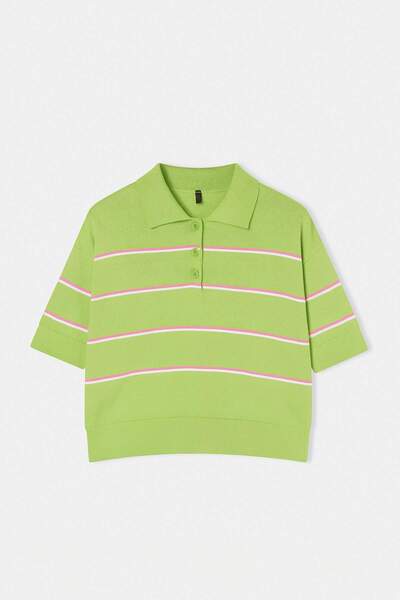 Trendyol Collection Yeşil Wardrobe Essentials Summer Yarn Ç cu dungi Bluză tr...