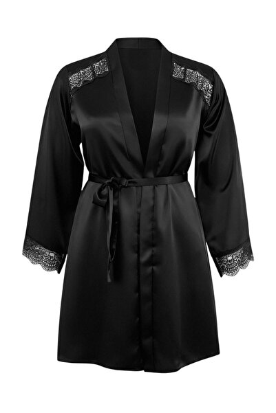 Trendyol Curve Μαύρο Σατέν Υφαντό Σετ 3 τεμαχίων Σετ Προίκας Νυχτικό Μεγάλου ...