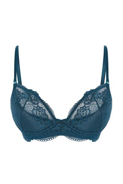 Trendyol Collection Sutien Balconette Petrol Tekli dantelă fără sârmă tricota...