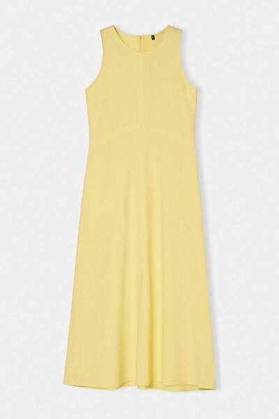 Συλλογή Trendyol Ανοιχτό κίτρινο ίσιο φόρεμα μίντι Υφαντό με ίσια γραμμή TWOS...