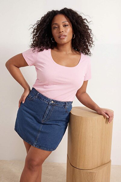 Trendyol Curve Pink Soft Soft Fabric Knitted Plus Size Blouse Tbbss26Af00105