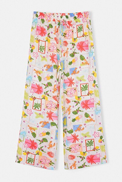 Trendyol Curve Strandbekleidung Mehrfarbige gewebte Hose mit tropischem Muste...