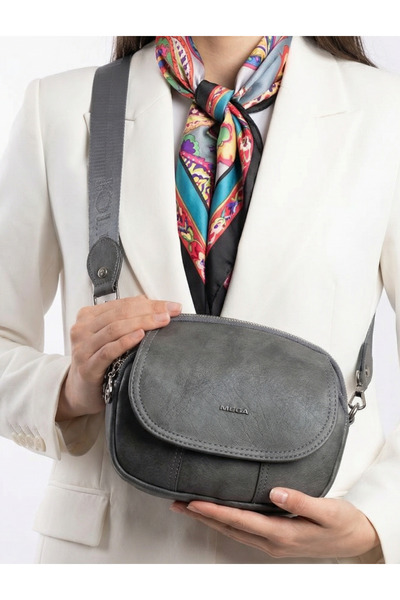 Çanta Trend Mega Soft Faux Leather Grey γυναικεία τσάντα ώμου και χιαστί με 4...