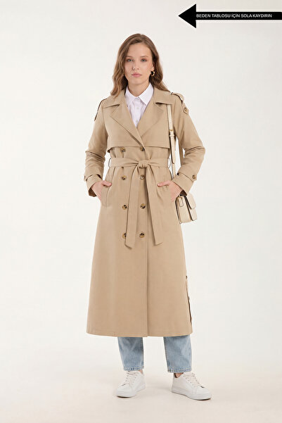 Women's Waterproof Wrinkle-Proof Long Trench Coat Beige (128 CM) 7670