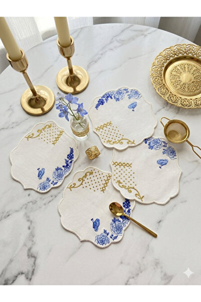 Deryanın Dünyasıı royal Kokteyl Peçetesi Ekru Bardak Altlığı Kahve Sunum (4 A...