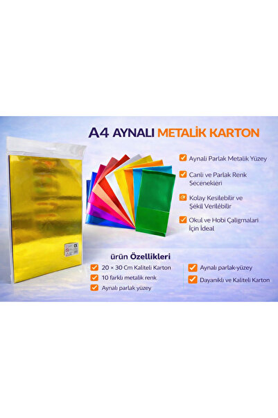 Beimo A4 Aynalı Metalik Karton 10 Renk Karışık)