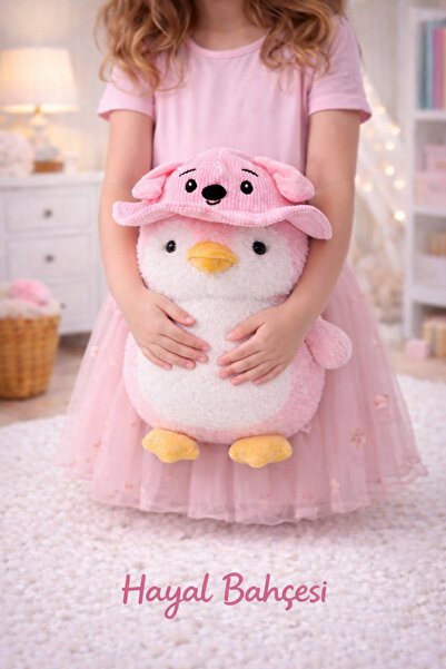 HALLEY ŞAPKALI PENGUEN PELUŞ PEMBE 35 cm