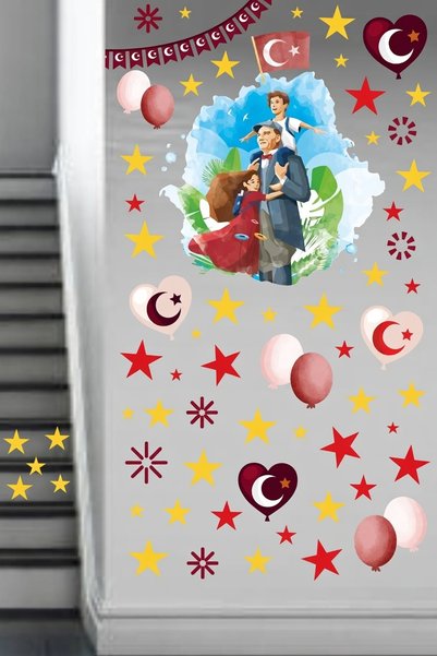 Kt Grup 23 Nisan Atatürk Ve Çocuk Okul Kreş Cam Duvar Süslemesi Sticker Seti