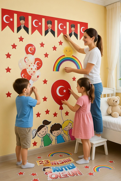 Kt Grup 23 Nisan Çocuk Bayramı Eğlenceli Cam Duvar Süsleme Sticker Seti