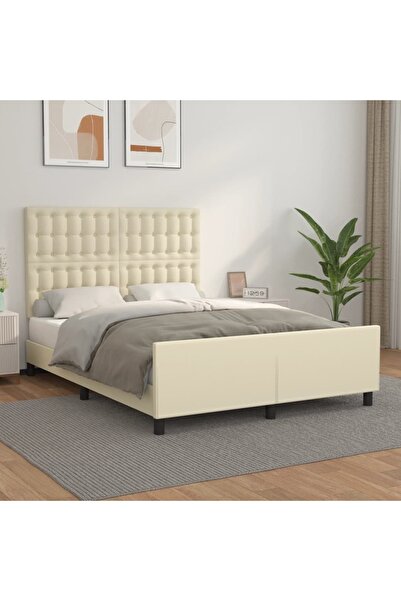 Concept Cadru de pat cu tăblie, crem, 140x190 cm, piele ecologică
