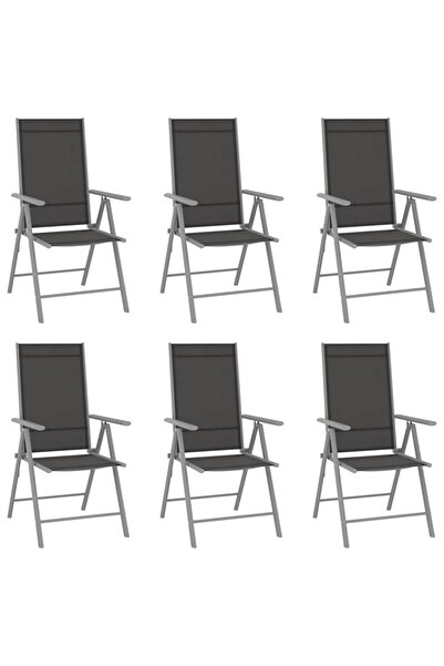 Concept Scaune de grădină pliante, 6 buc., negru, textilenă