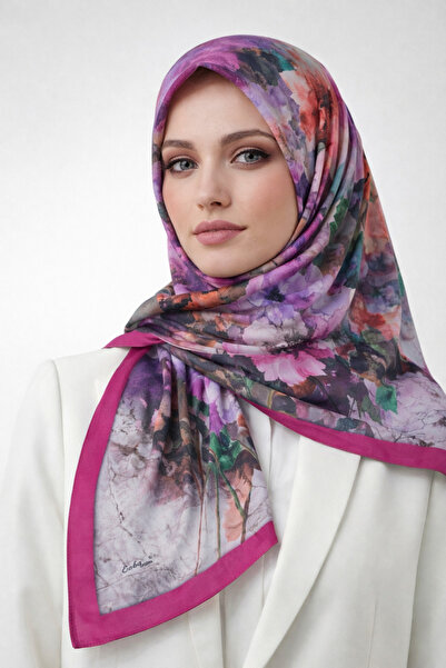 mim eşarp Βαμβακερό κασκόλ με σχέδιο λουλουδιών Enba 90x90 εκ.