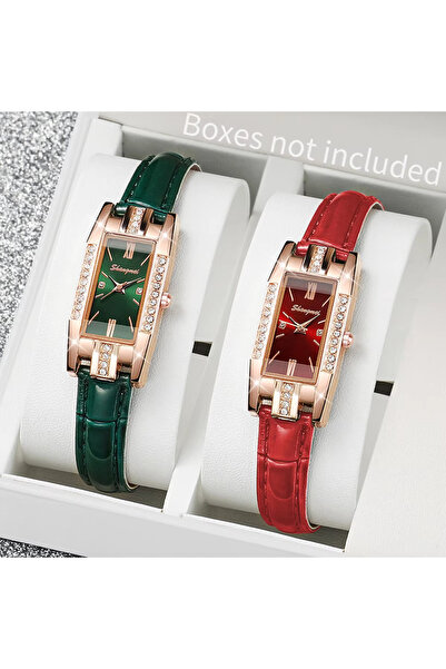 Choice طقم من قطعتين بدون علبة، ساعات نسائية أنيقة، سوار جلد مستطيل، ساعة كوا...