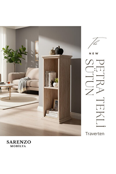 Sarenzo Petra Traverten Çok Amaçlı Yan Sehpa Kitaplık Dekor Sehpa