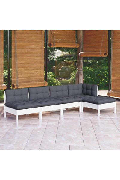 Concept Set mobilier de grădină cu perne, 5 piese, alb, lemn de pin
