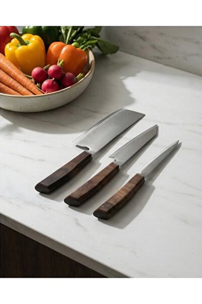 qarqa Şahmaran Bıçak Seti – Doğal Ceviz Saplı Pro Mutfak Bıçakları | Paslanma...