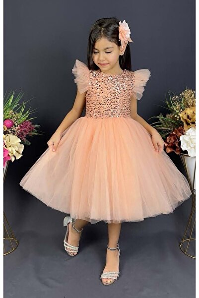 s.t. sebat tekstil Tütü Etekli Kız Çocuk Elbise KOYU SOMON