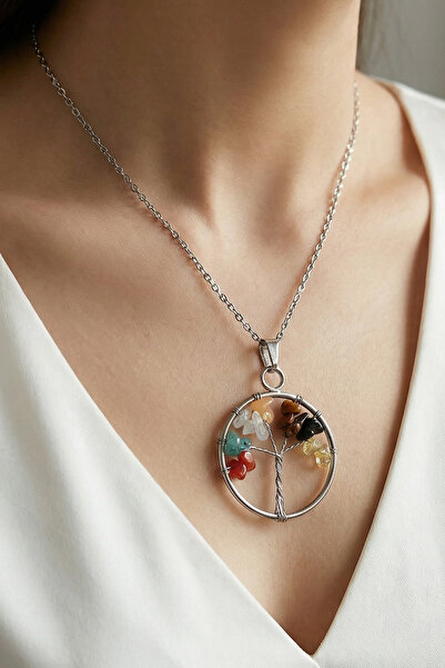 Taş Sandığı Gemini Zodiac Tree of Life Necklace - Stainless Steel