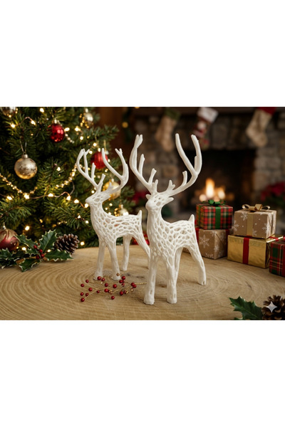 Home 2 Adet Yılbaşı Geyik Figürü Geyik Süs - 10cm - Plastik