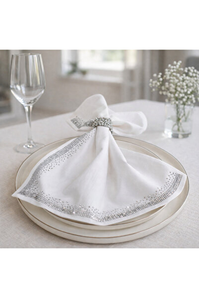 desicap 6’lı Beyaz Taş Baskılı Peçete 34x34 cm – Nişan & Davet Sofrası Premiu...