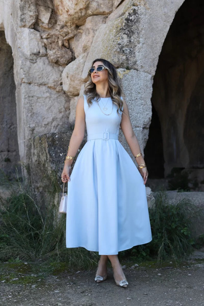 bytugcekaya Бебешко синя рокля с колан и деколте