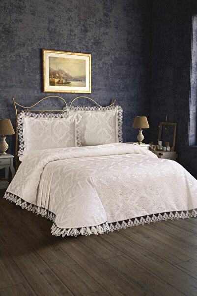 My Bed Home Collection DAMASK DANTELLİ YATAK ÖRTÜSÜ (KREM)