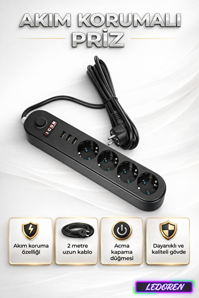 L'eDoren Icon BM-9201 - مقبس مع 4 مفاتيح للحماية الحالية و3 منافذ USB