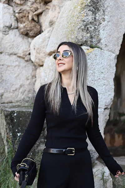 bytugcekaya Μαύρο πλεκτό πουλόβερ από κασμίρ σε κανονικό μέγεθος