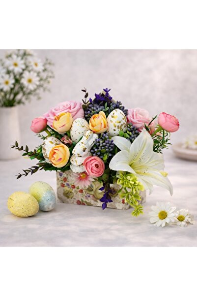 velve Aranjament handmade Happy Eggs,plante artizanale,trandafiri,bujori,euca...