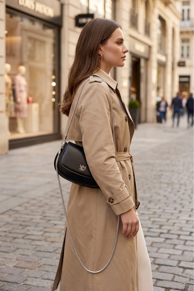 Levidor Kadın El Çantası-Siyah Metal Askılı Omuz Çantası- 930509