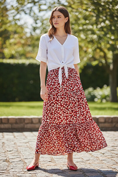 ENDAMIM Γυναικεία φούστα με φλοράλ σχέδια, ελαστική μέση, υφαντό βισκόζη, καλ...