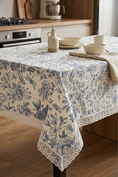 Rona Home Μπλε φλοράλ υφασμάτινο τραπεζομάντιλο υψηλής ποιότητας, ανθεκτικό σ...