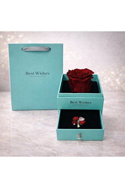 velve Trandafir criogenat in cutiuta turcoaz, cu sertar si brosa, bordo, Bordo